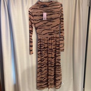Tan mesh animal print dress